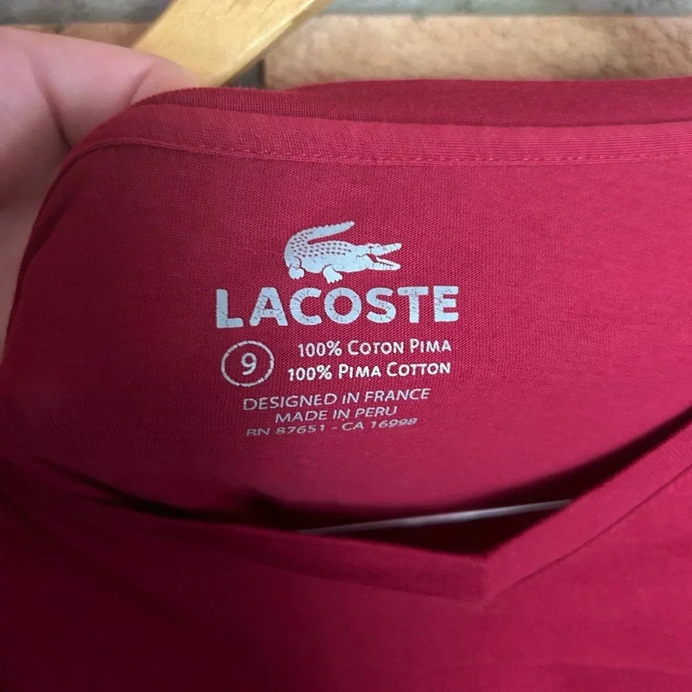 Lacoste V-Neck 100% Pima Cotton T-Shirt Men’s 9 Long Sleeve Shirt Burgundy
